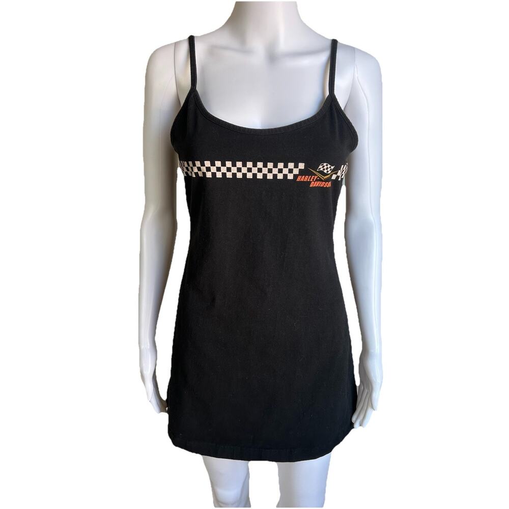 Harley-Davidson 2005 Y2K Mini Dress Small Black Checkered Racer Moto Cami